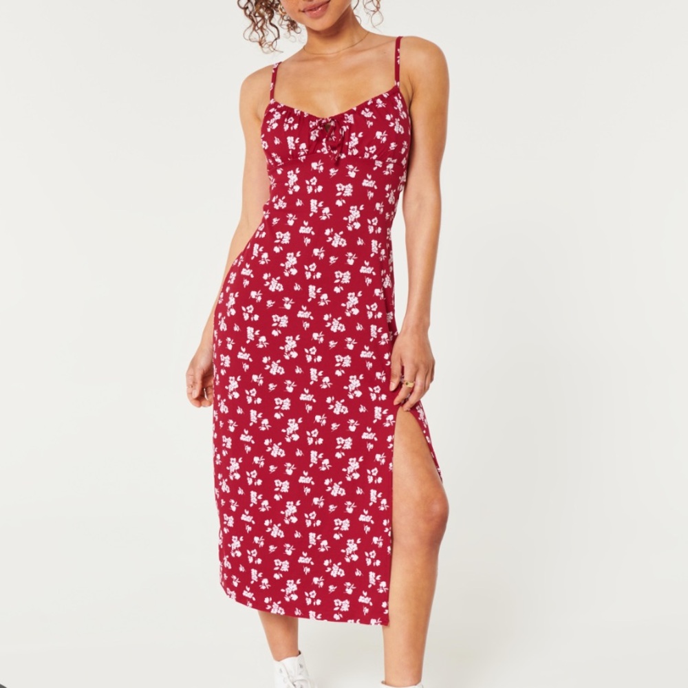 Red Floral Midi Dress Open Back XL